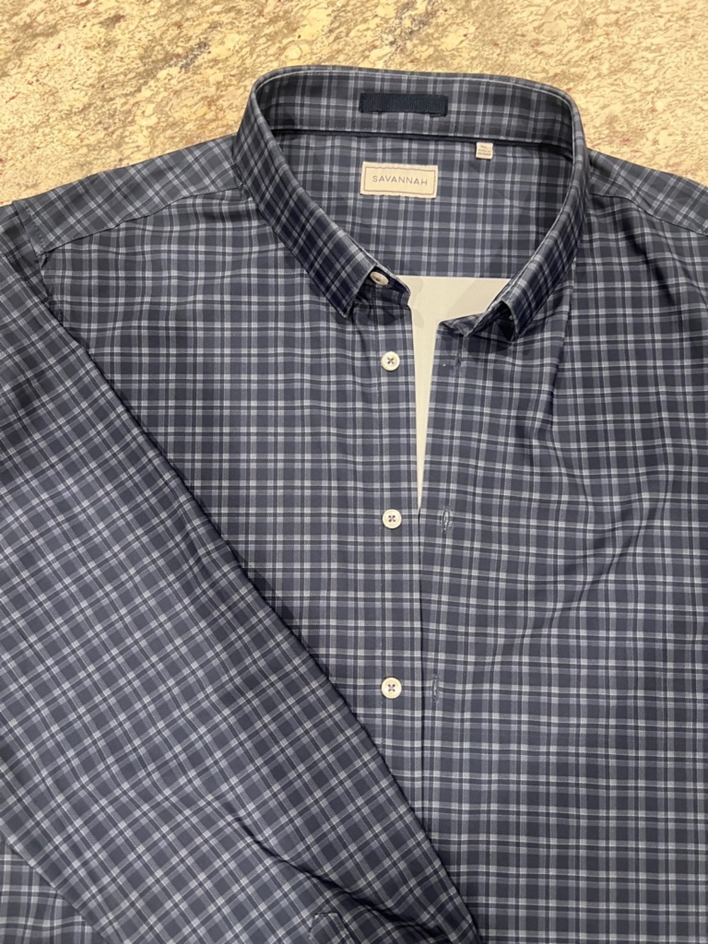 Savannah Men's Navy and Light Blue Plaid Button-Down Shirt